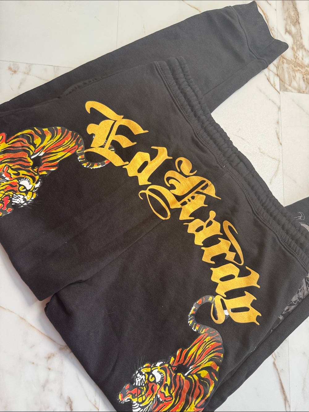 Ed Hardy Tigers Black Sweatpants Sz L Y2K Graphic Loungewear comfy dorm ready